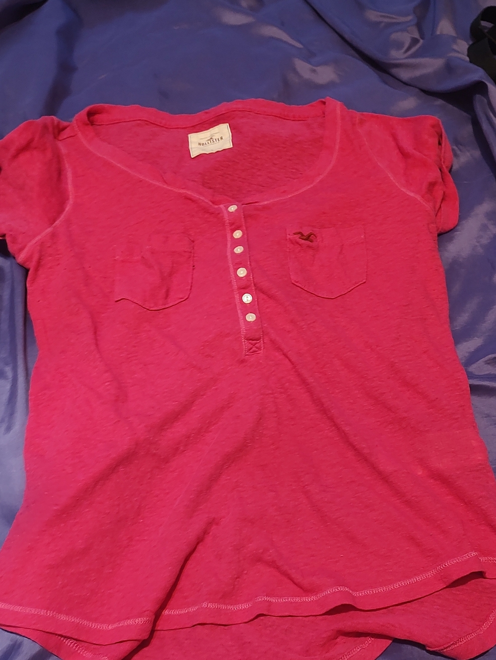 Hollister Hot Pink Short Sleeve Henley Tee